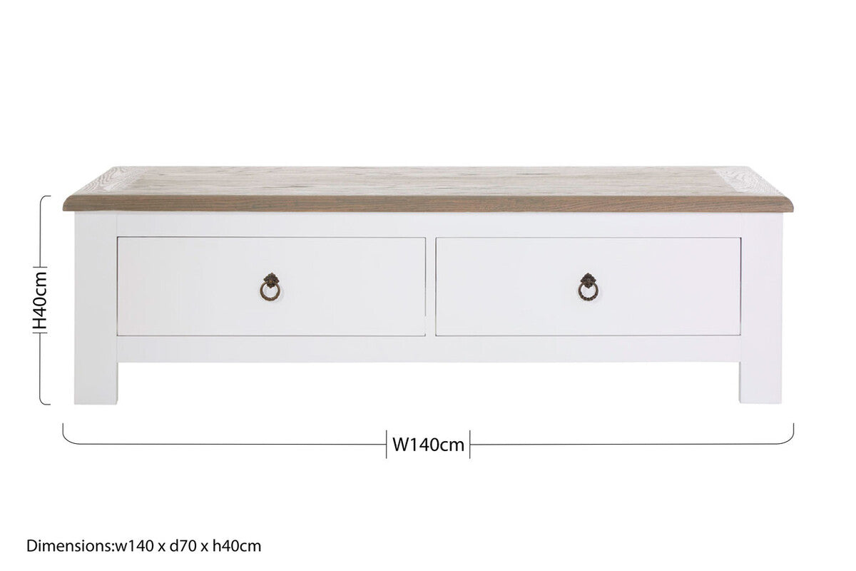 Hampstead White and Oak Wood 2 Drawer Coffee Table