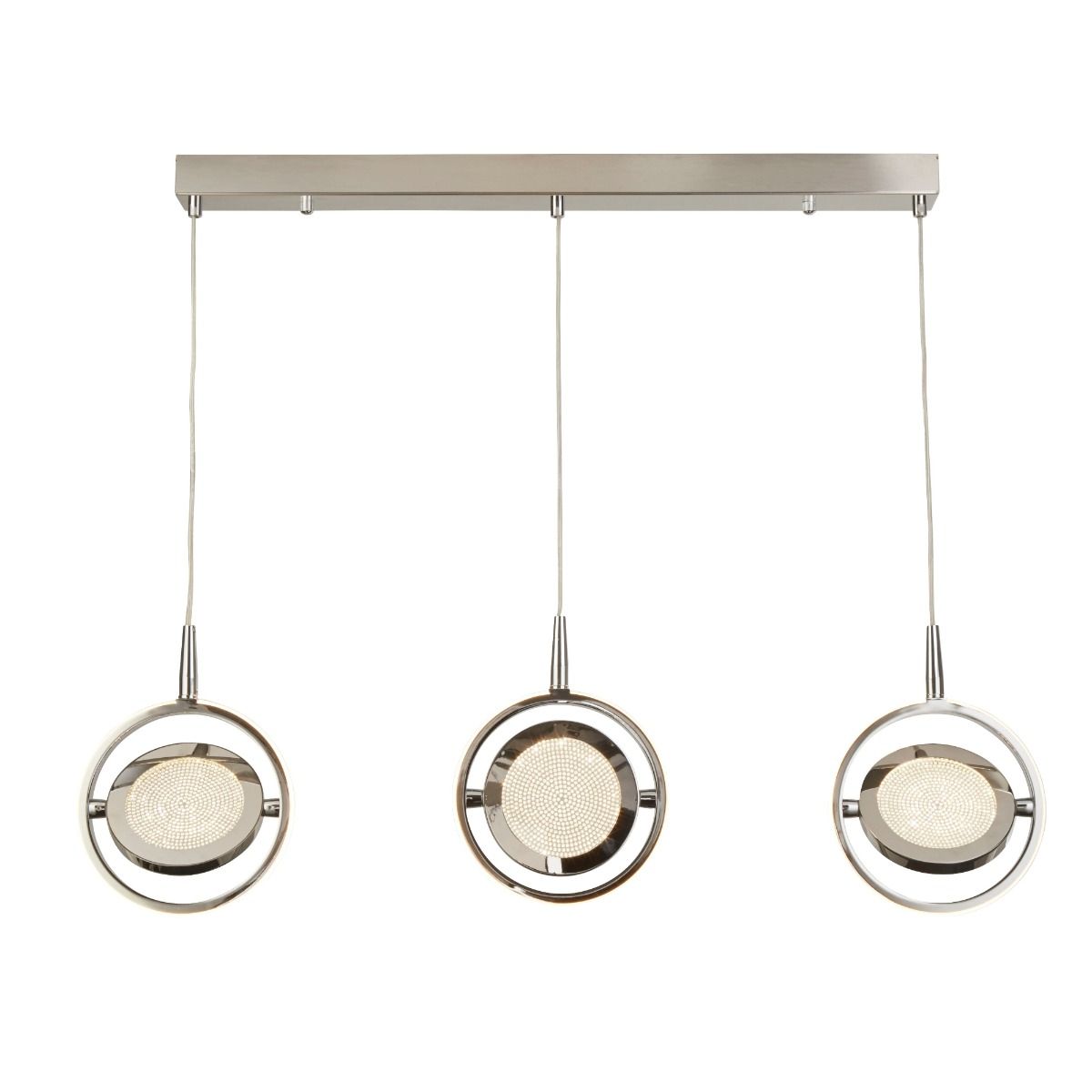 Gyroscope 3 Light Chrome & Crystal Sand LED Ceiling Pendant Bar