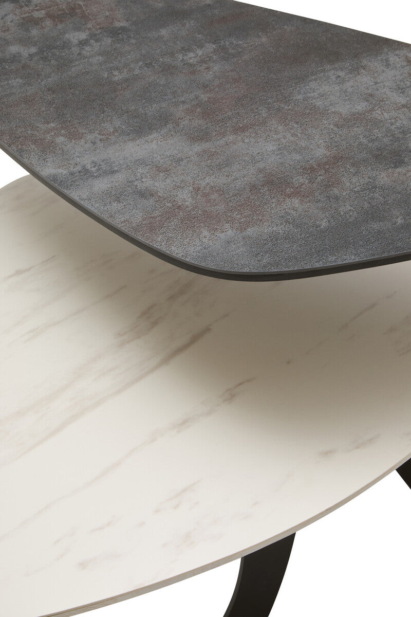 Imperia White Ceramic 2 Tier Asymmetrical Small Coffee Table