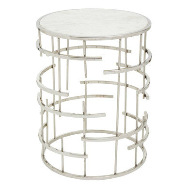 Jaipur White Marble and Silver Finish Side Table