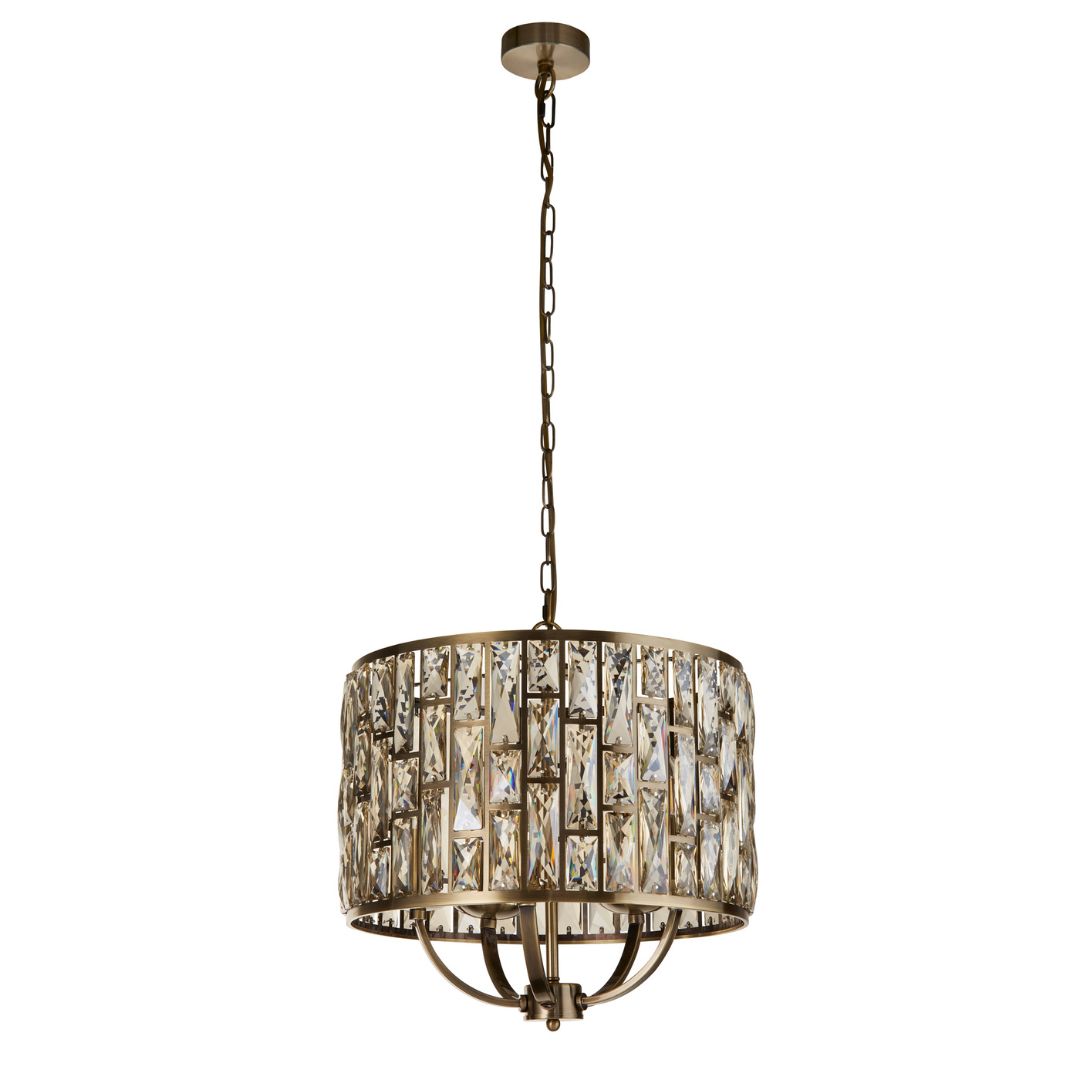 Bijou 5 Light Antique Brass and Glass Pendant Ceiling Light