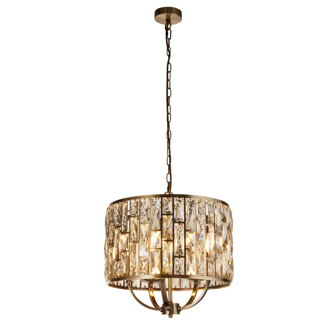 Bijou 5 Light Antique Brass and Glass Pendant Ceiling Light