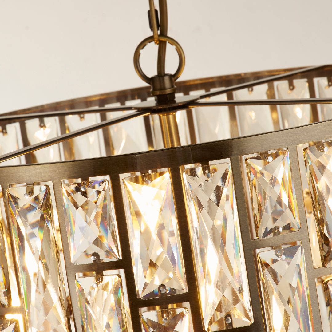 Bijou 5 Light Antique Brass and Glass Pendant Ceiling Light