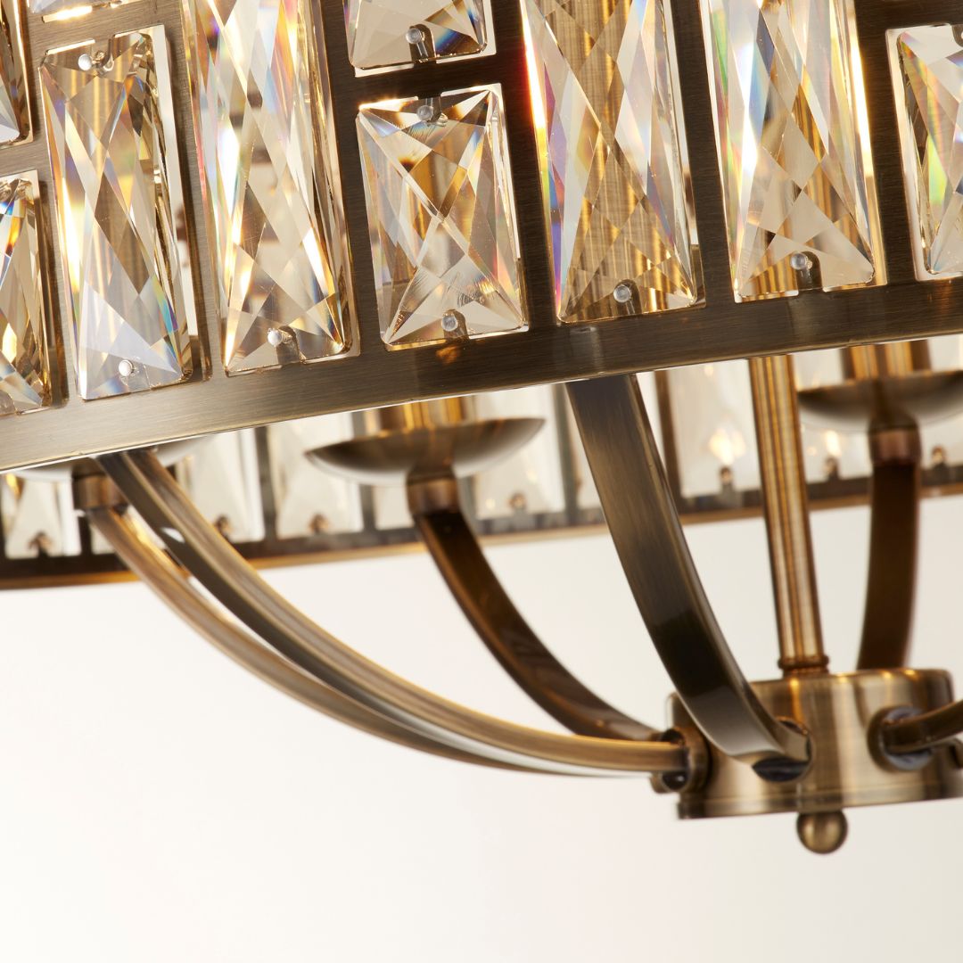 Bijou 8 Light Antique Brass and Glass Pendant Ceiling Light