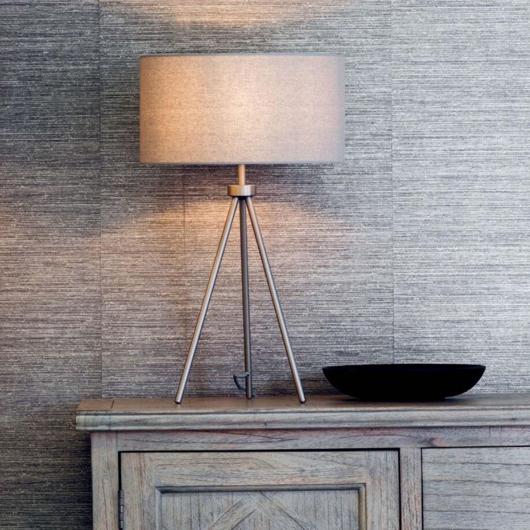 Tri Matte Nickel Tripod Table Lamp with Grey Shade