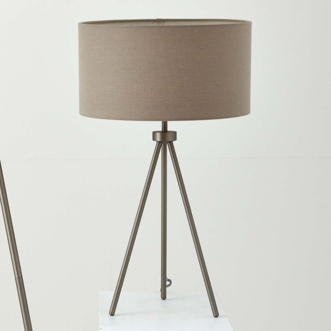 Tri Matte Nickel Tripod Table Lamp with Grey Shade