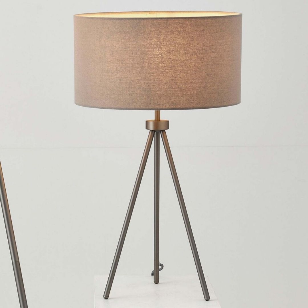 Tri Matte Nickel Tripod Table Lamp with Grey Shade