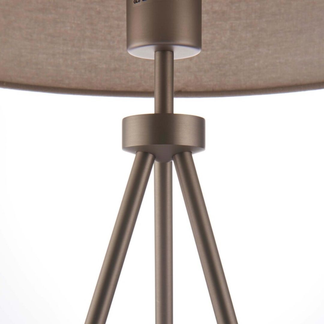Tri Matte Nickel Tripod Table Lamp with Grey Shade