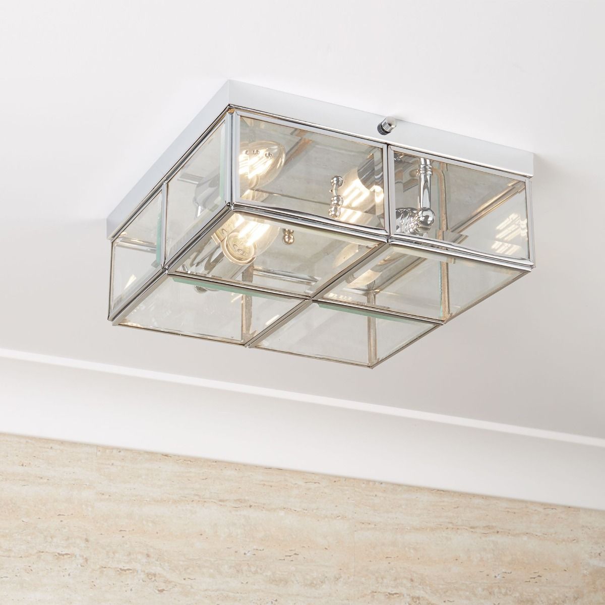 Flush 2 Light Polished Chrome Flush Ceiling Light with Glass Panes