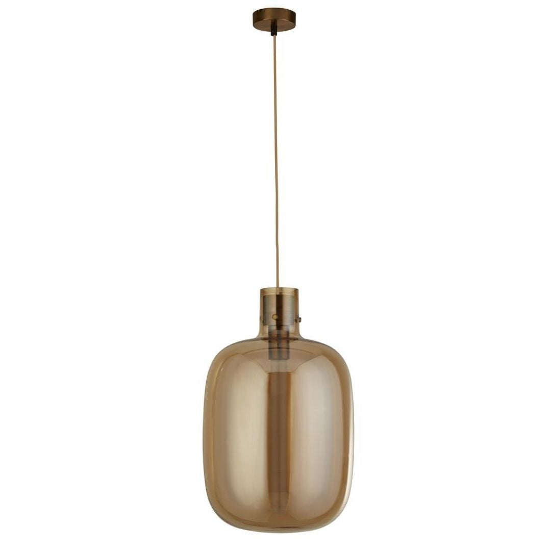 Barrel Brass and Amber Glass Pendant Ceiling Light
