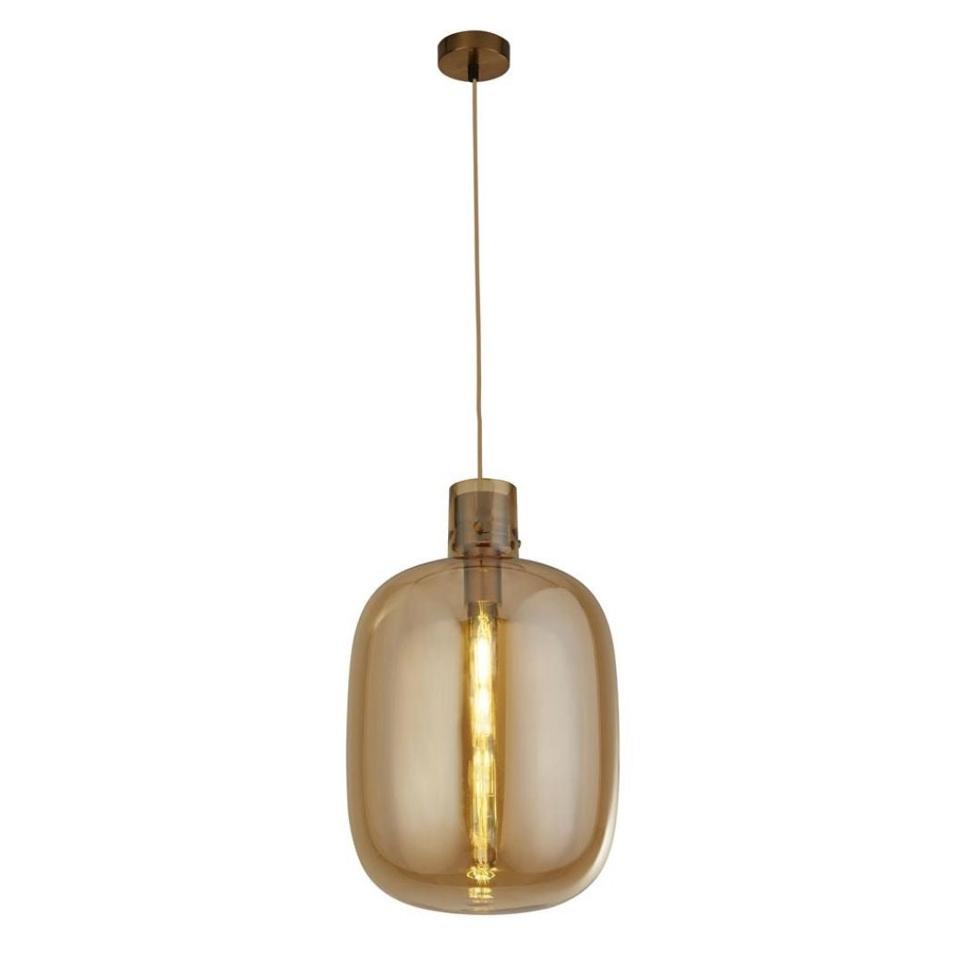 Barrel Brass and Amber Glass Pendant Ceiling Light