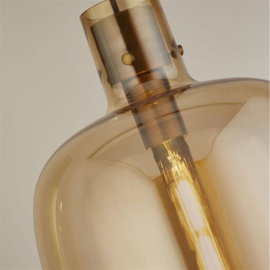 Barrel Brass and Amber Glass Pendant Ceiling Light