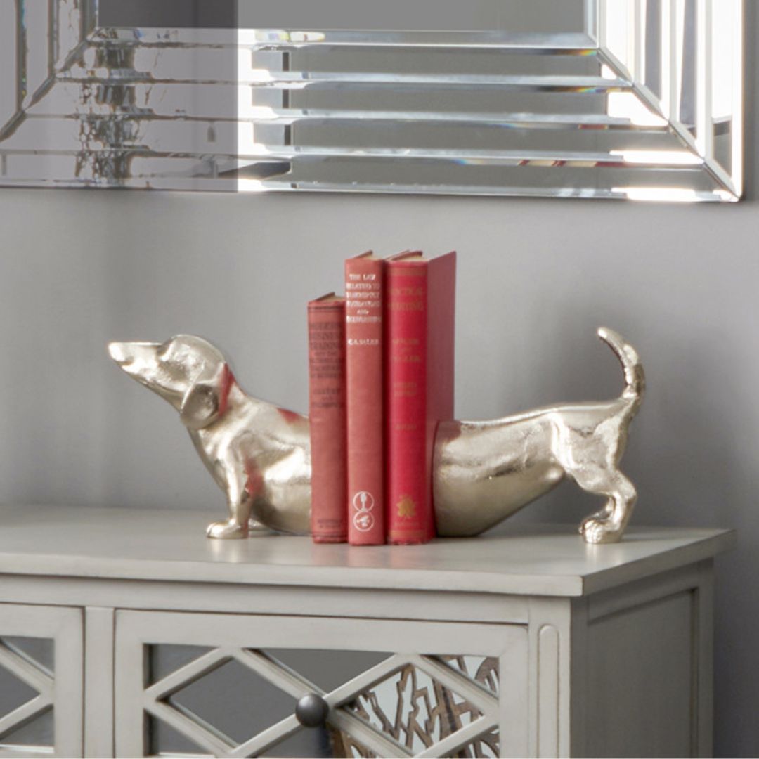 Silver Sausage Dog Book Ends