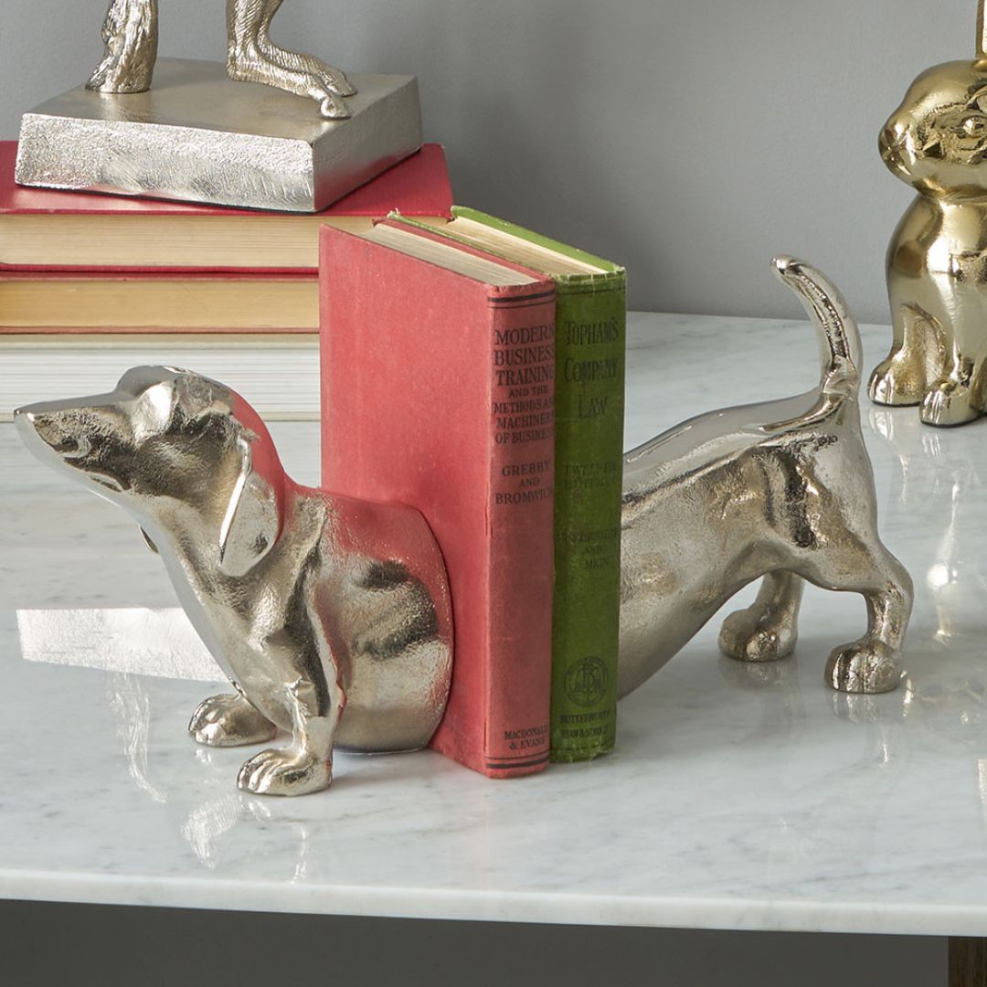Silver Sausage Dog Book Ends