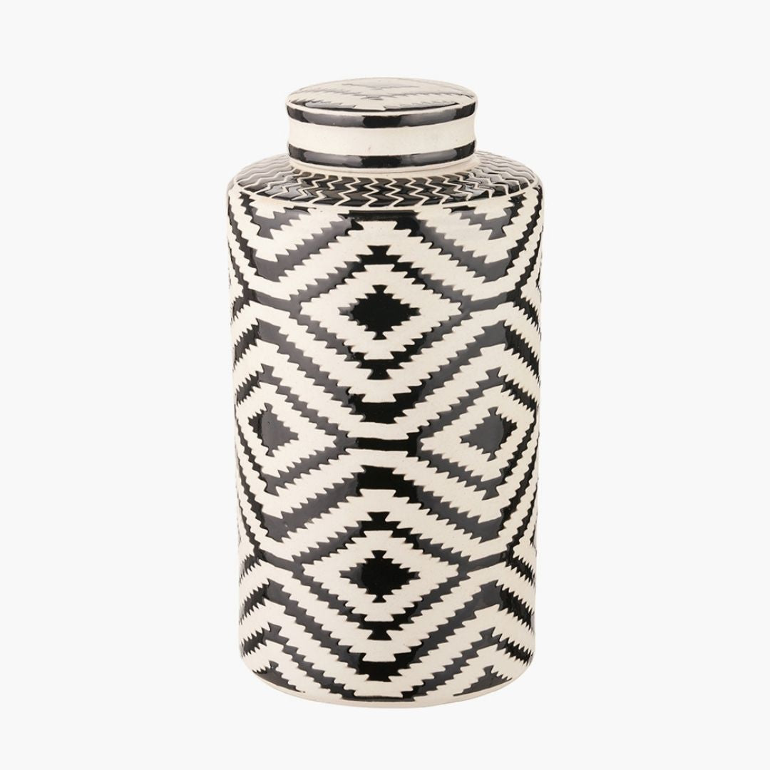 Chirala Black & White Aztec Ceramic Jar