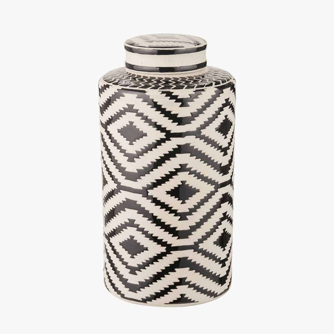 Chirala Black & White Aztec Ceramic Jar