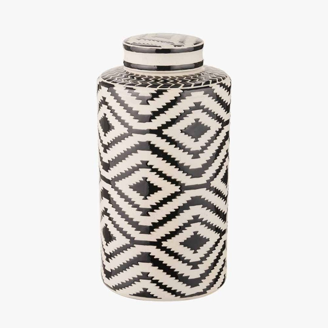 Chirala Black & White Aztec Ceramic Jar