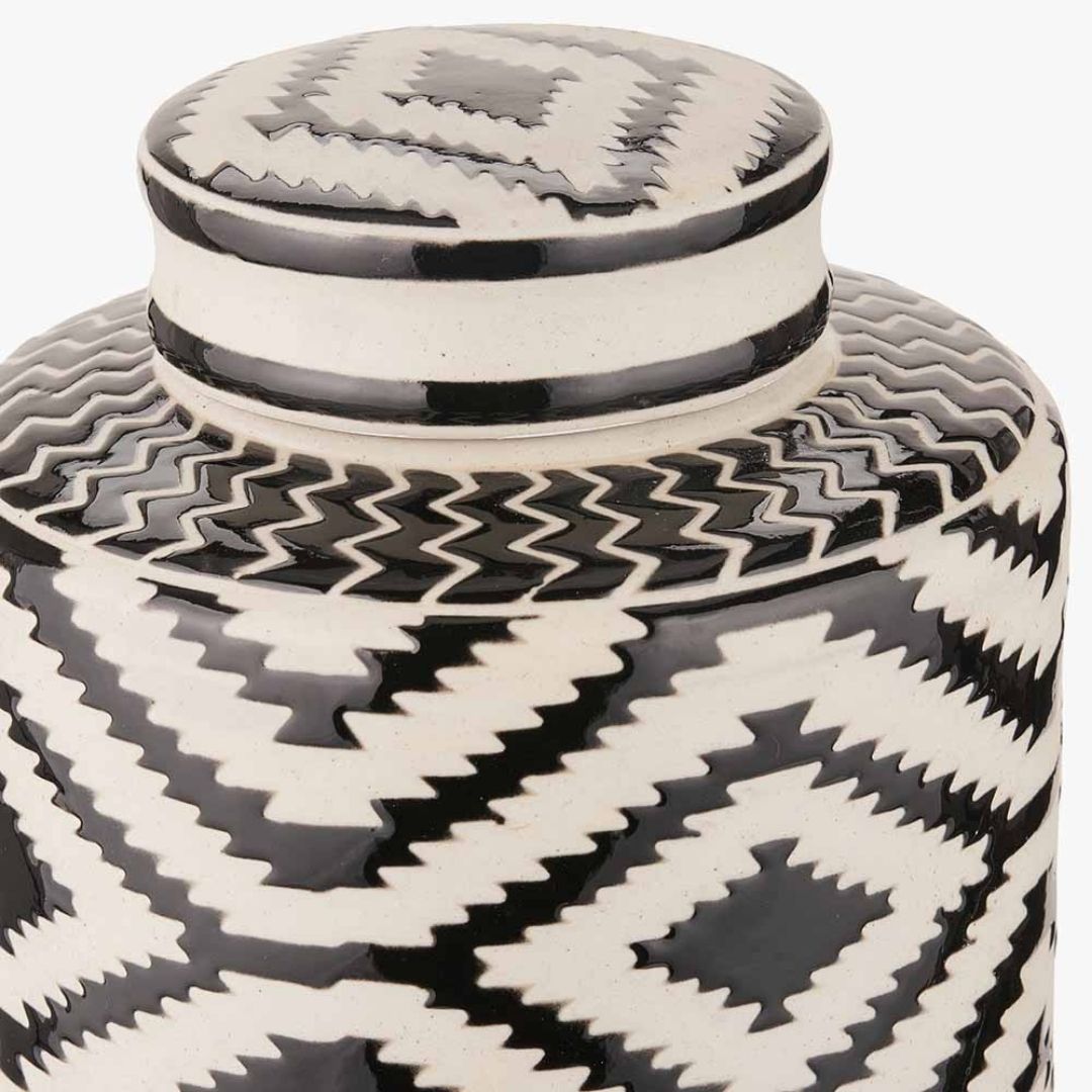 Chirala Black & White Aztec Ceramic Jar