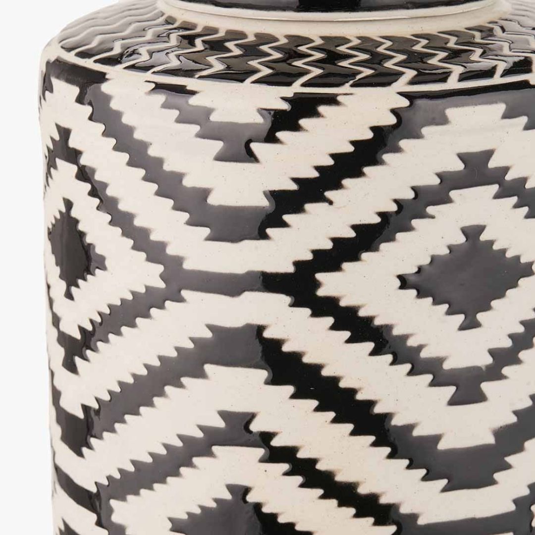 Chirala Black & White Aztec Ceramic Jar