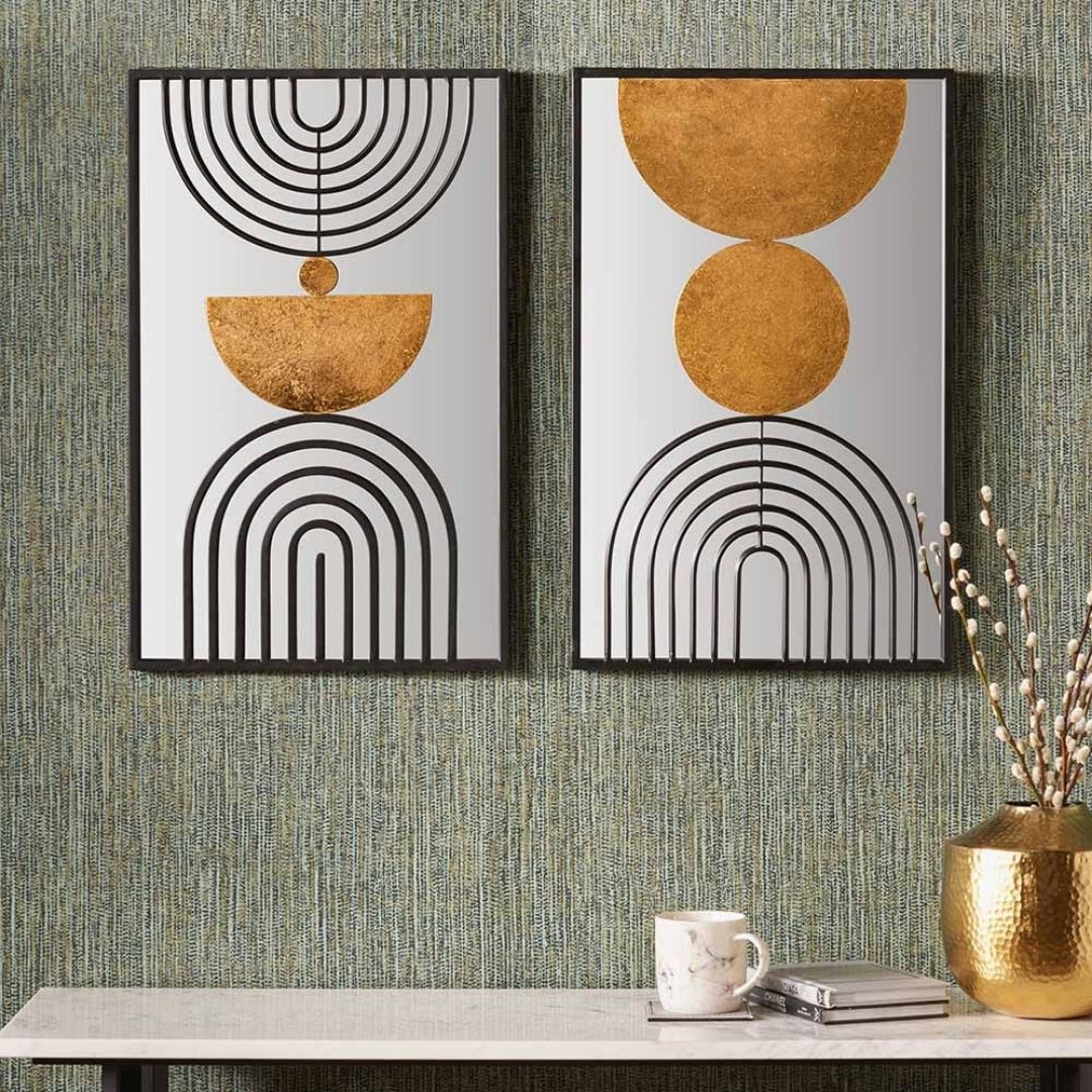 Mirrored Black and Gold Metal Wall Art