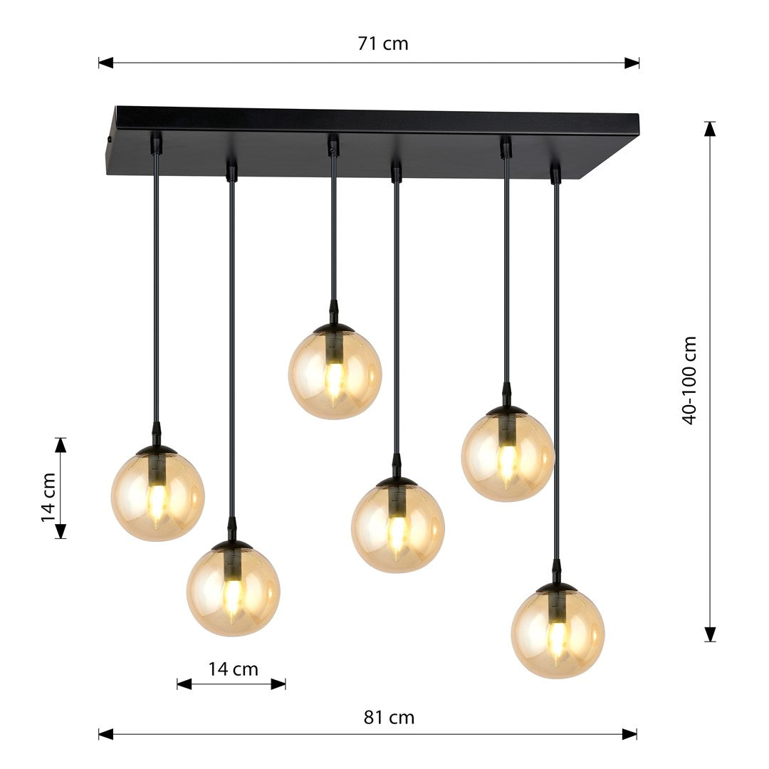 Cosmo 6 Light Pendant Black & Amber