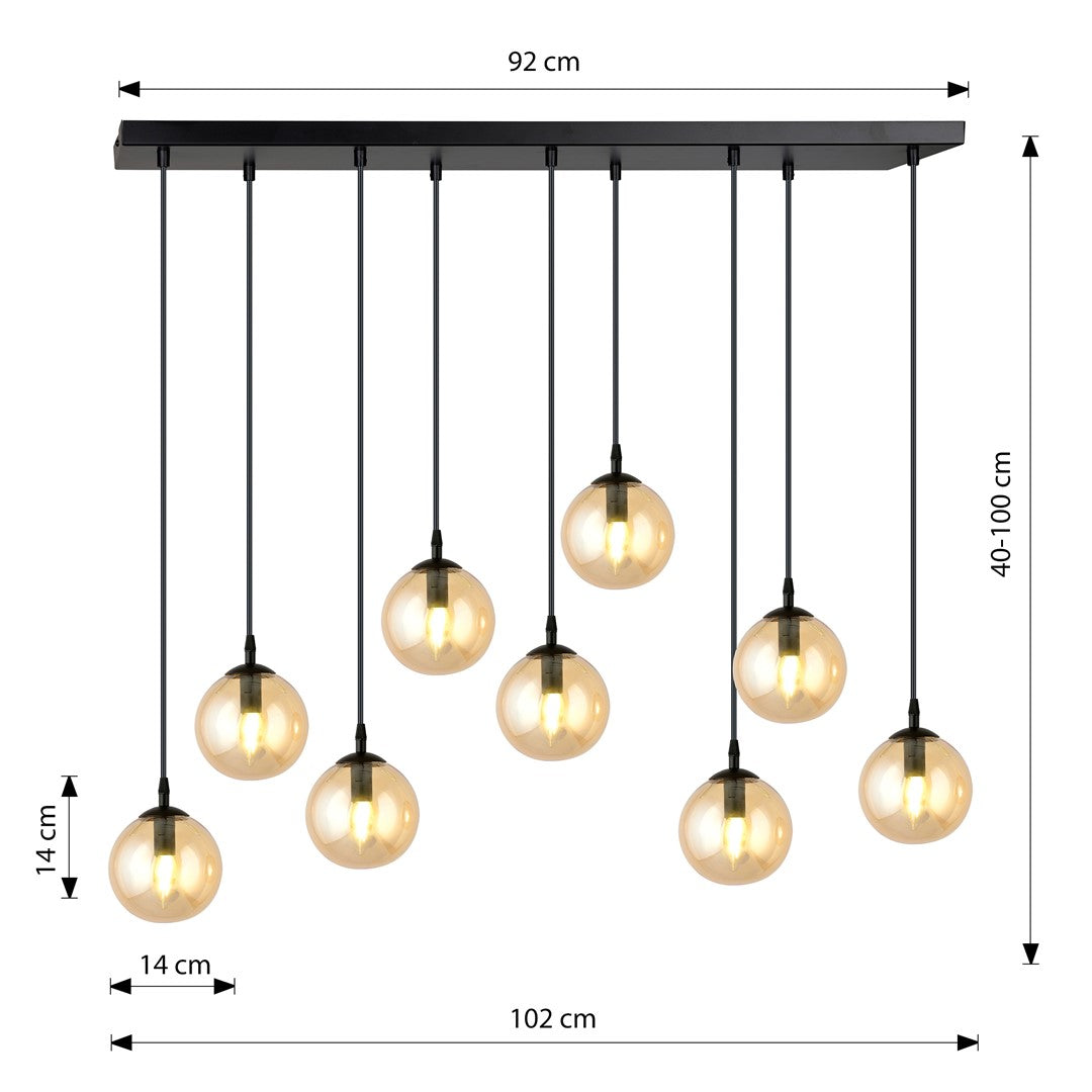 Cosmo 9 Light Pendant Black & Amber