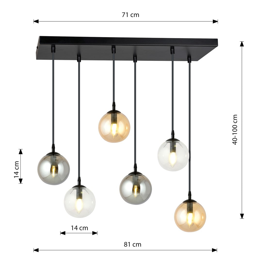Cosmo 6 Light Pendant Black, Graphite & Amber