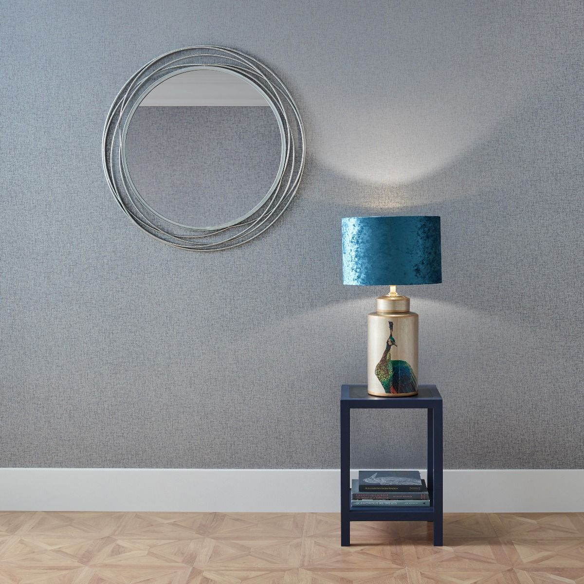 Swirl Silver Metal Round Wall Mirror