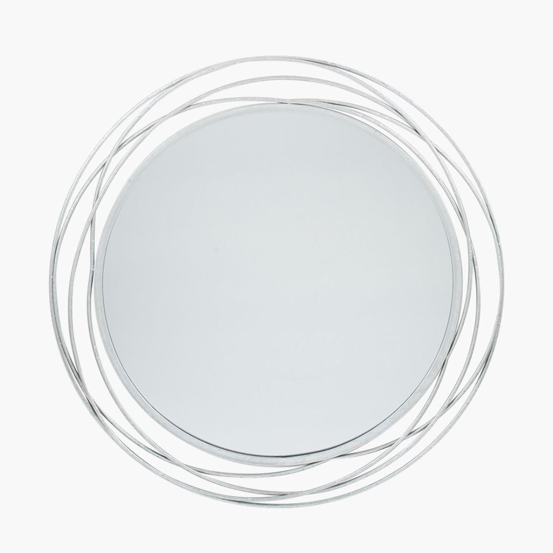 Swirl Silver Metal Round Wall Mirror