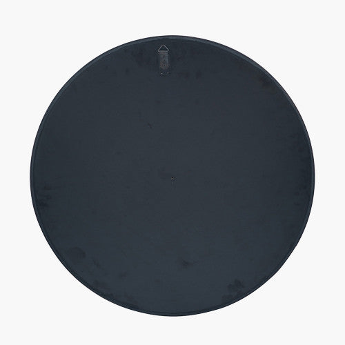 Black Wood Veneer Round Mirror with Foxed Glass
