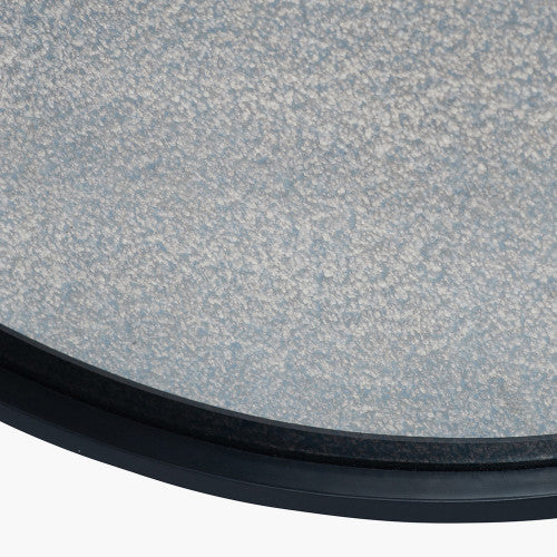 Black Wood Veneer Round Mirror with Foxed Glass