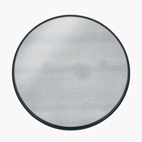 Black Wood Veneer Round Mirror with Foxed Glass