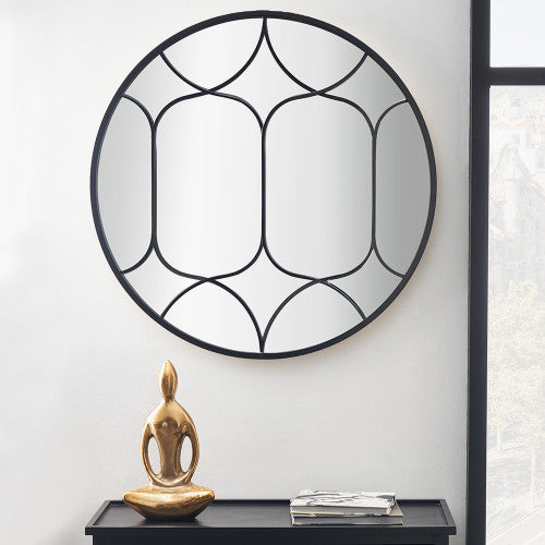 Black Metalwork Decorative Round Mirror