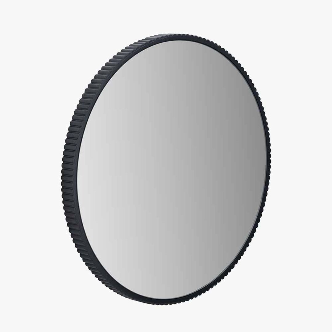 Black Metal Textured Round Wall Mirror