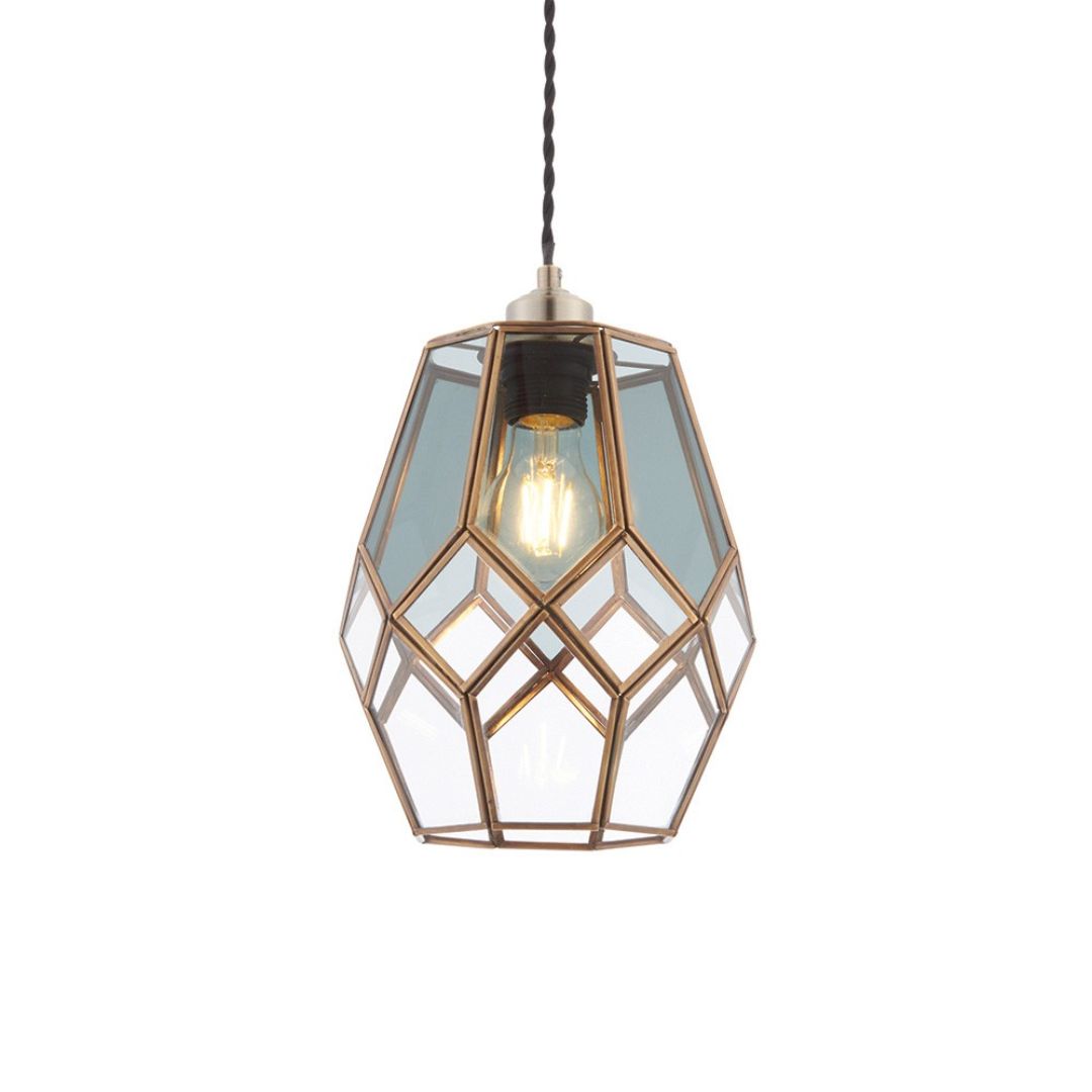 Ripley Antique Brass and Smoked Glass Easy-Fit Pendant Shade