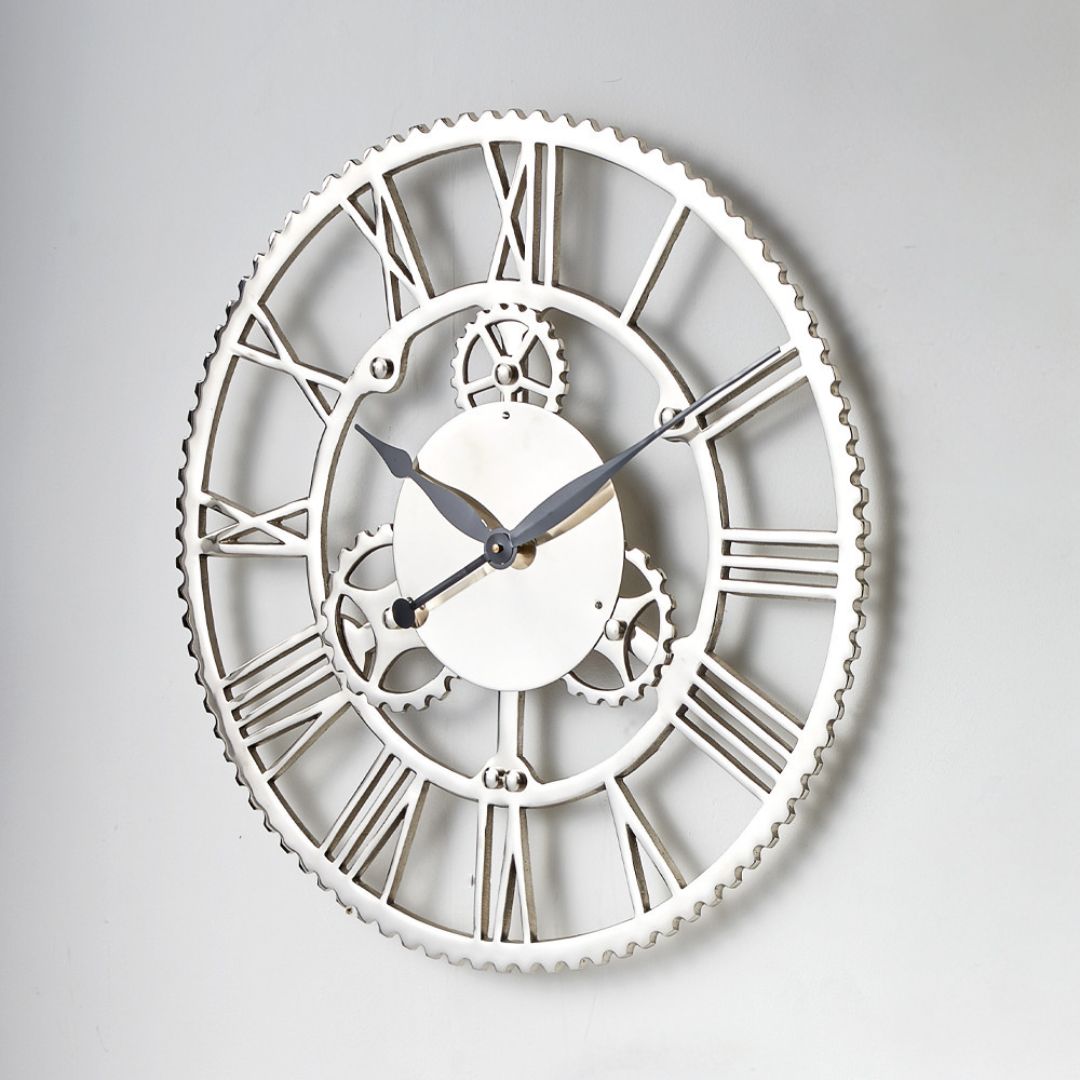 Cog Design Round Wall Clock Nickel