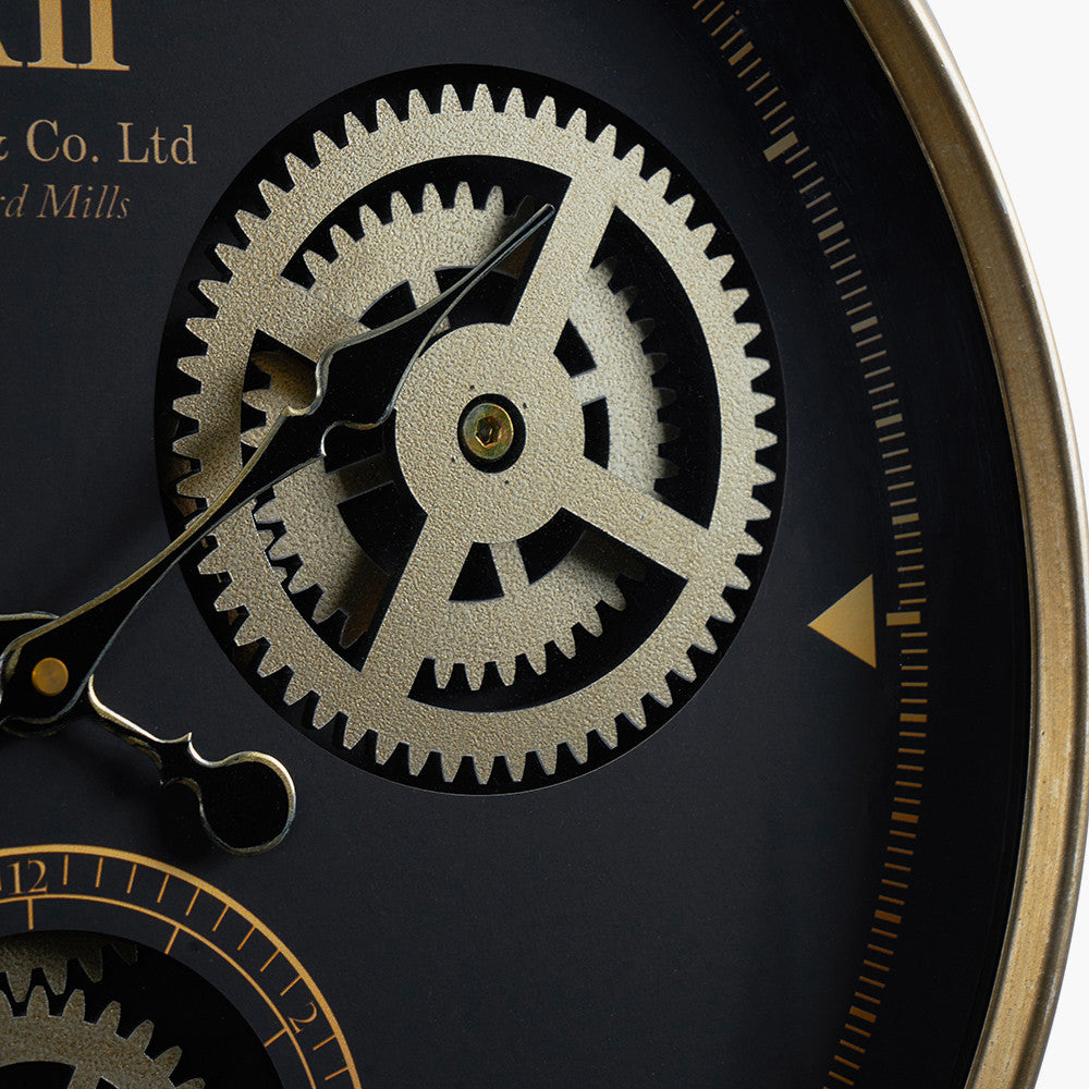 Cogs Industrial Wall Clock Black