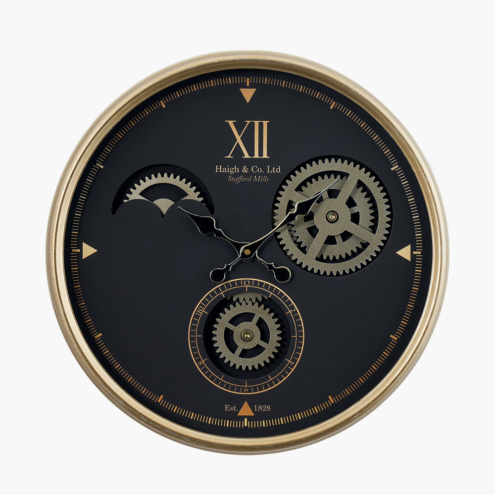 Cogs Industrial Wall Clock Black