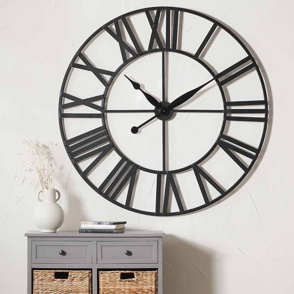 Round Large Black Metal Wall Clock