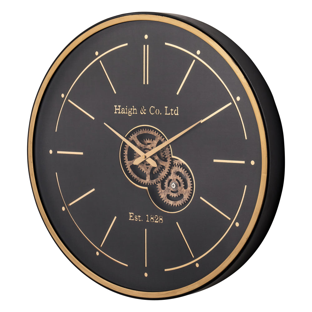 Black and Champagne Gold Wood Working Cog Wall Clock