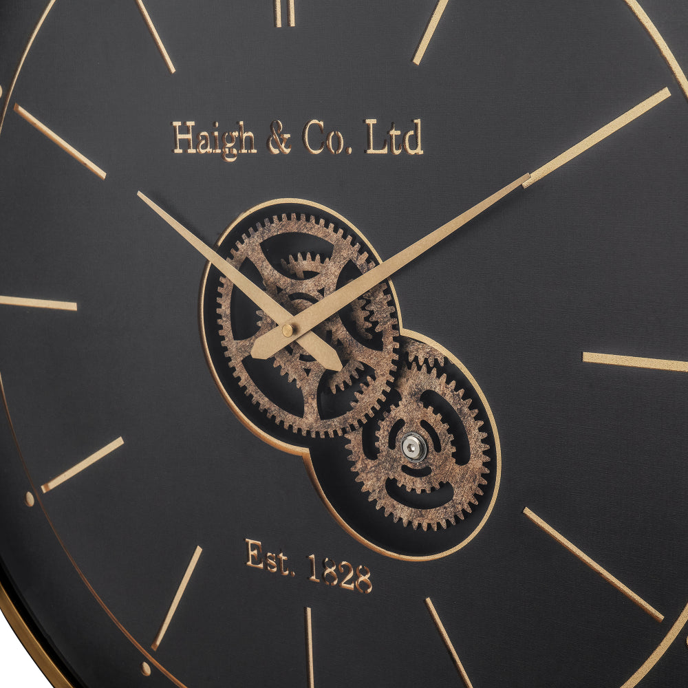 Black and Champagne Gold Wood Working Cog Wall Clock
