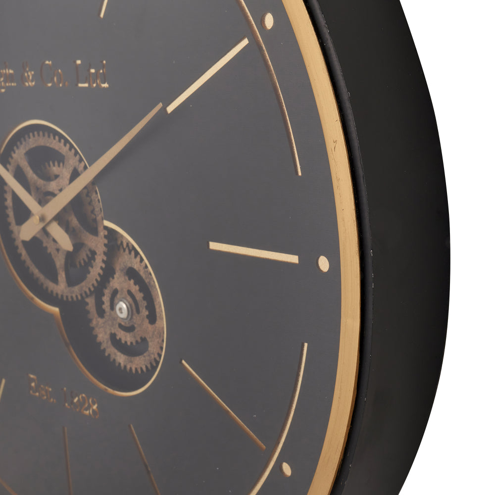 Black and Champagne Gold Wood Working Cog Wall Clock