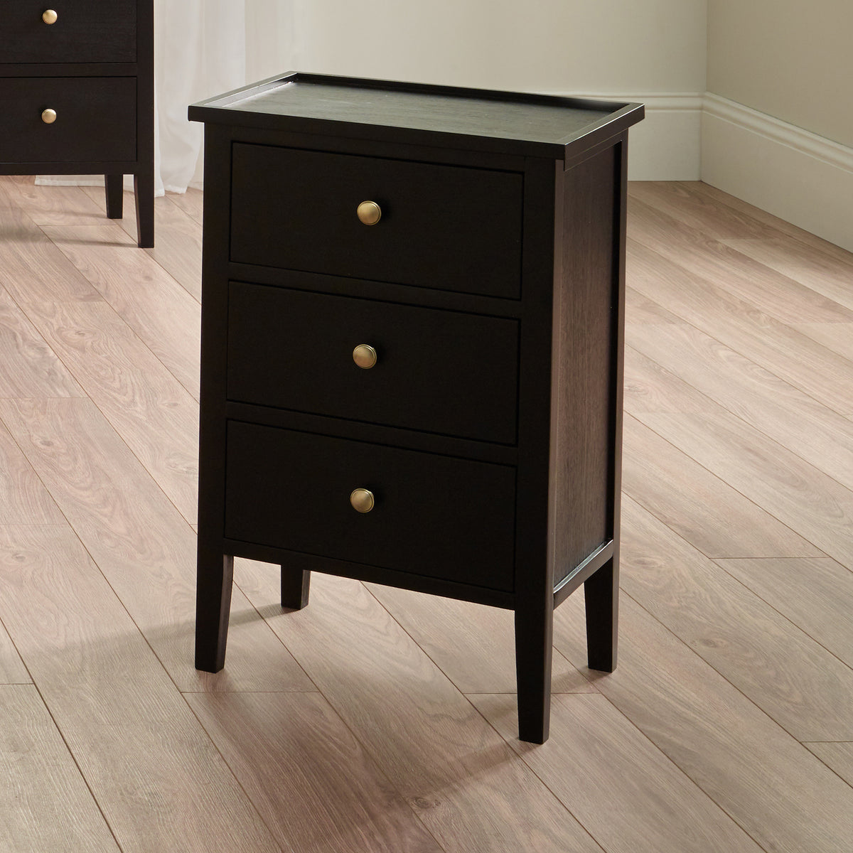 Chelmsford Satin Black 3 Drawer Bedside Unit