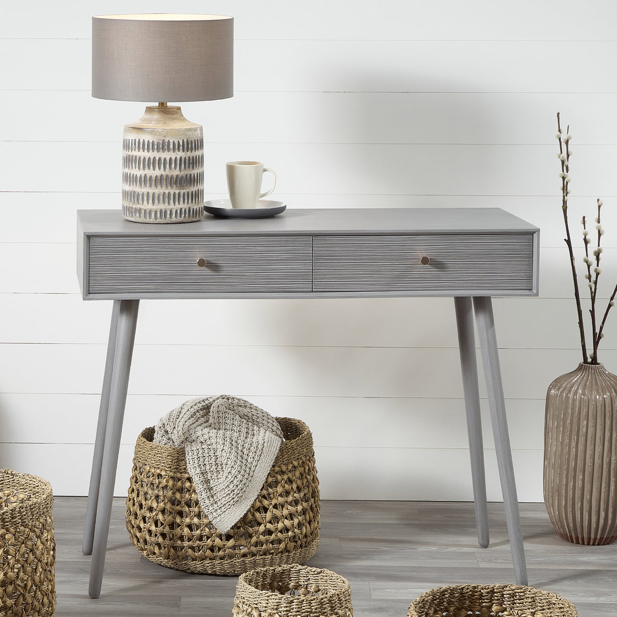Chaya 2 Drawer Dark Grey Pine Wood Console Table