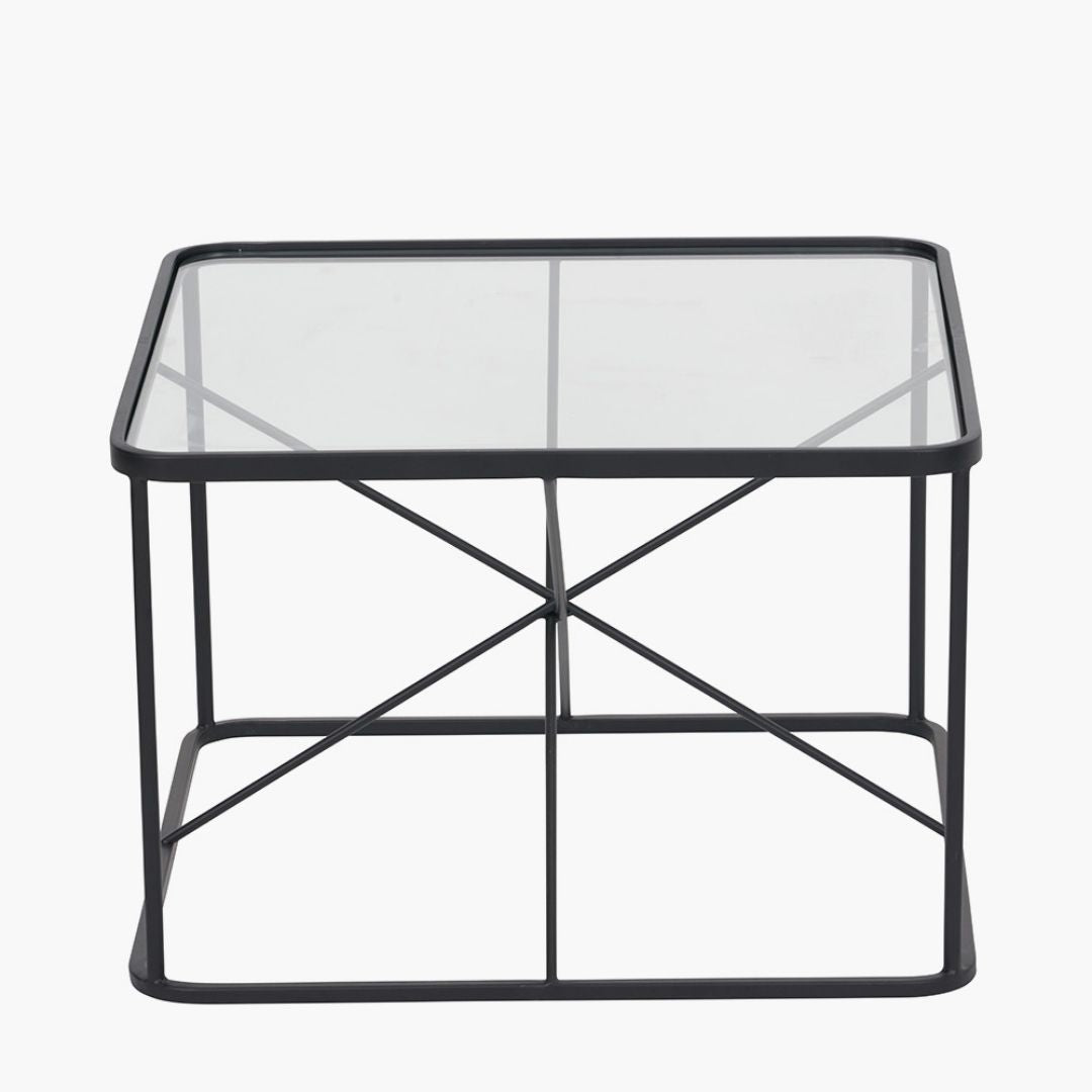 Roxy Glass & Black Metal Coffee Table