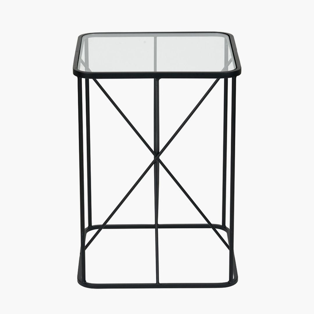 Roxy Glass & Black Metal Side Table