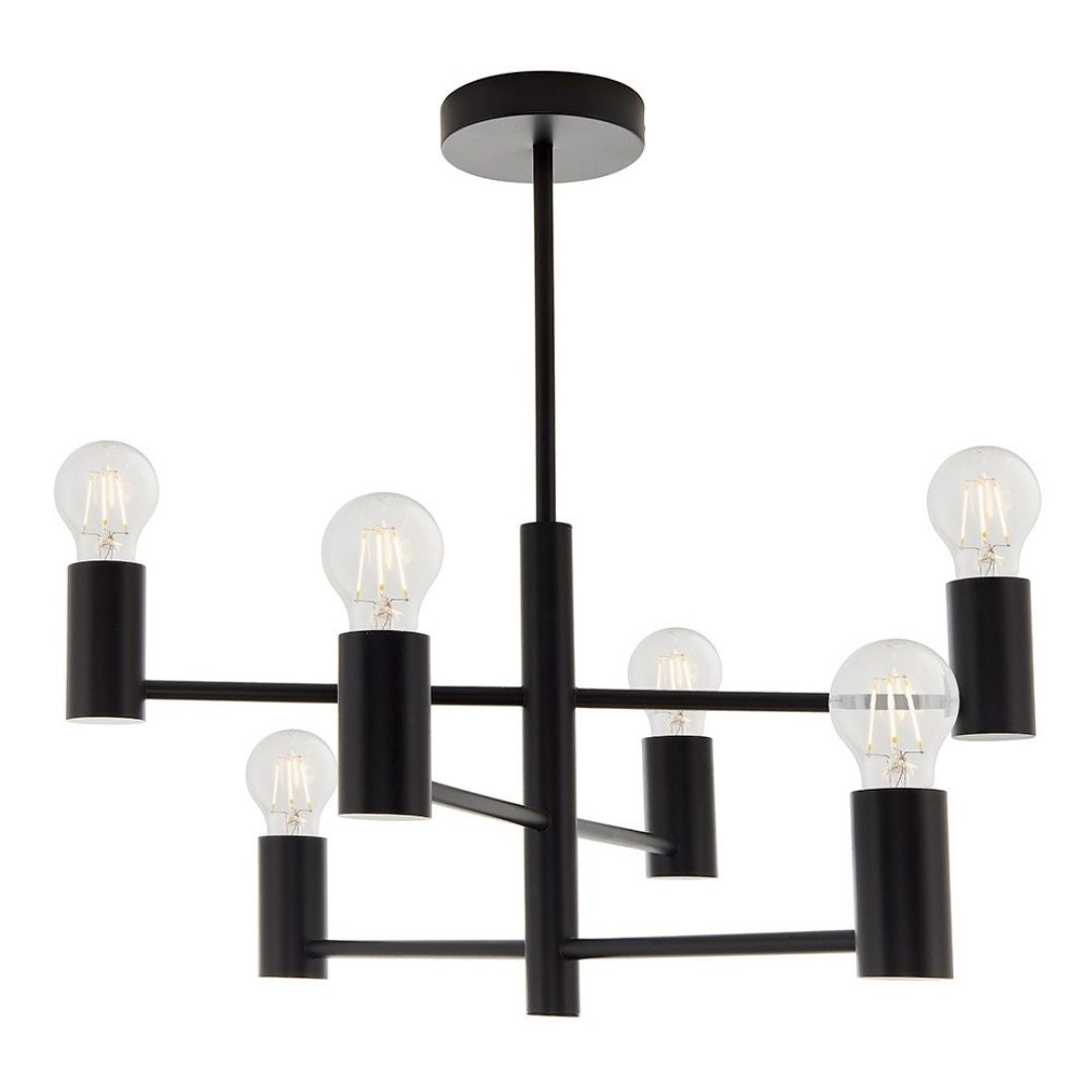 Studio 6-Light Matte Black Semi Flush Ceiling Light