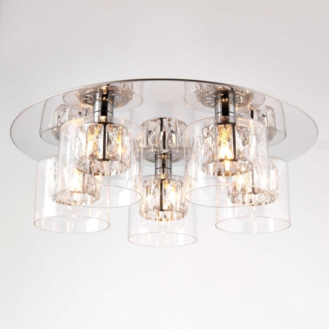 Verina 5-Light Flush Chrome and Crystal Ceiling Light