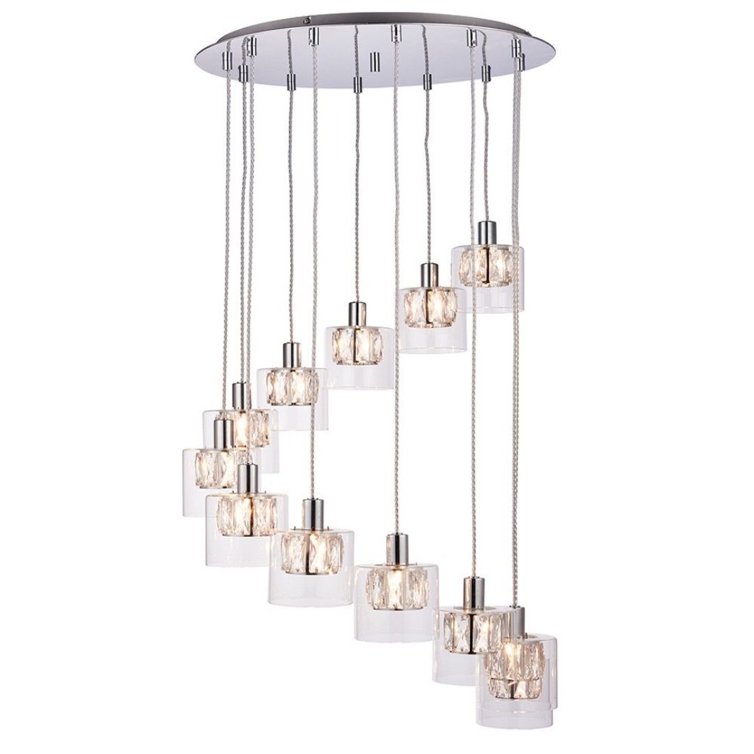 Verina 12-Light Chrome and Crystal Cluster Pendant Ceiling Light