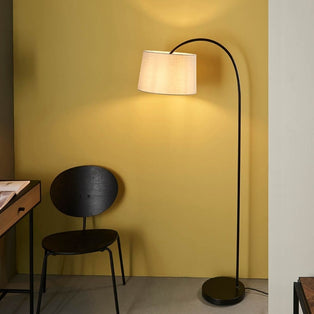 Carison Black Arc Floor Lamp with Grey Shade